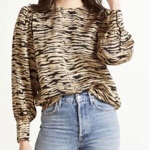 NEW Rails Rozz puff balloon sleeve animal print top S relaxed fit tan black 80’s
